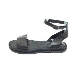 Eileen Fisher Mike Tumbled Black Leather Espadrille Ankle Strap Sandals Size 7.5